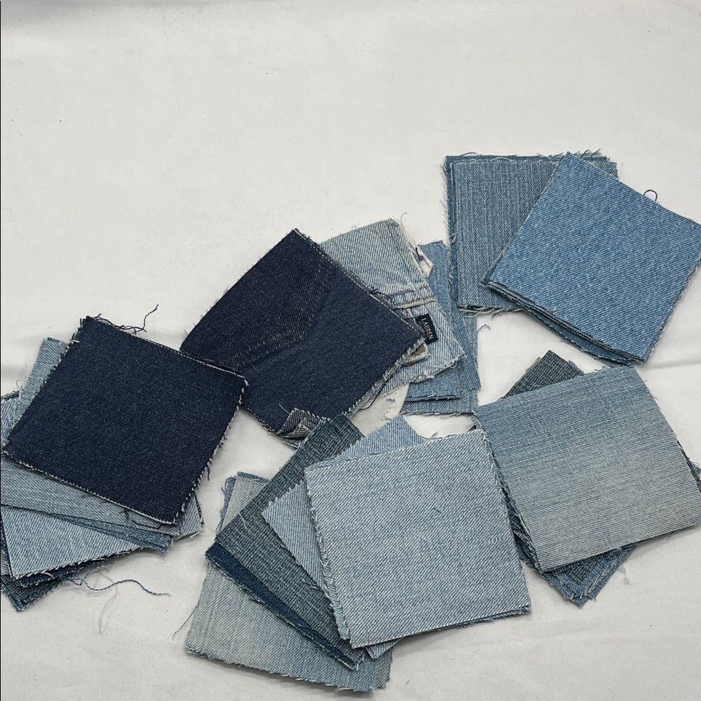 Lot of 70 4 X 4 Inch Denim Squares Crafts Quilting